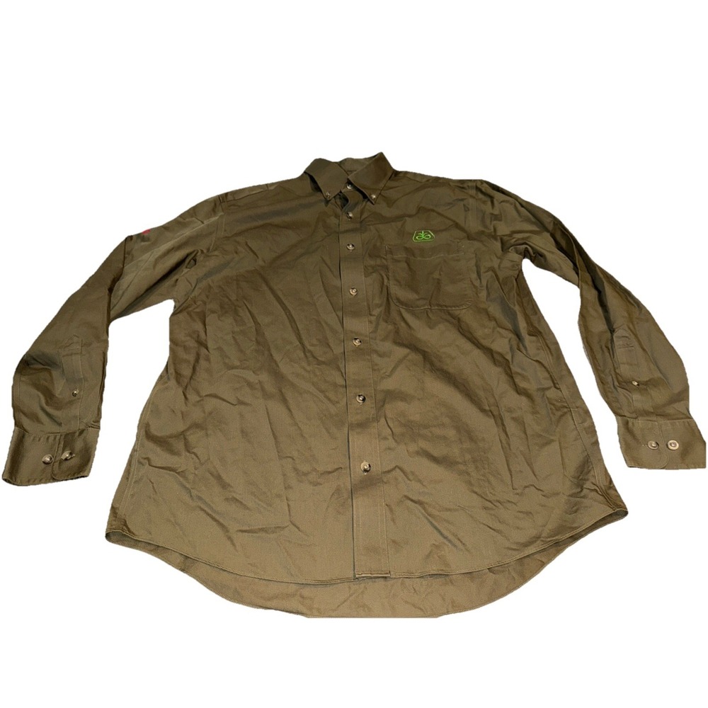 Cabelas Outfitters Mens Sz Large Green Long Sleeve Shirt Button Up DuPont